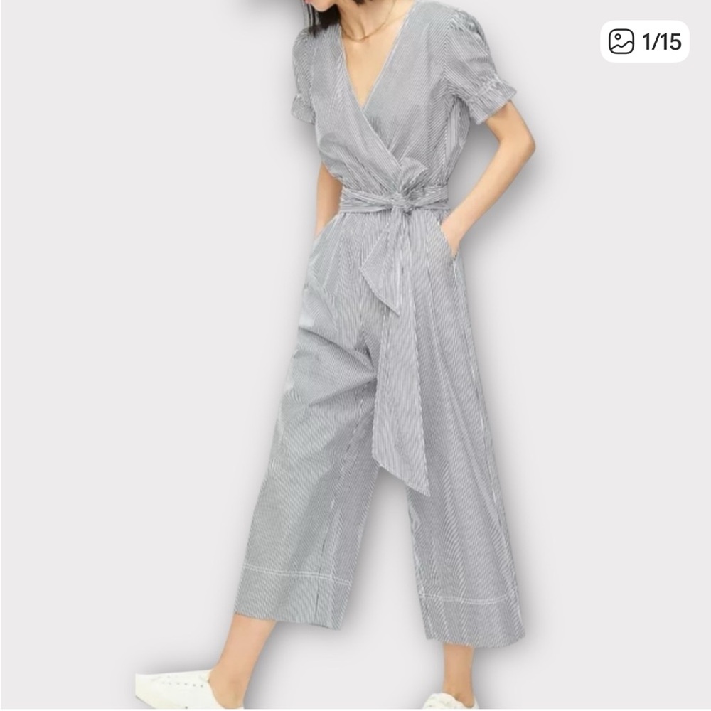 NWT J. Crew Jumpsuit Organic Cotton Poplin Wide Leg Striped, size 4